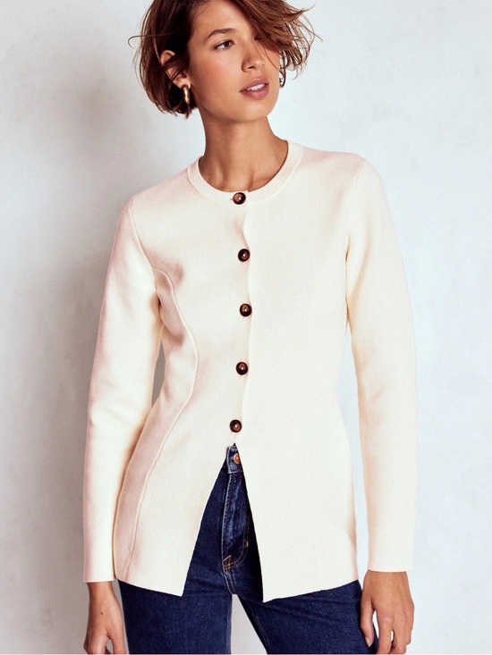 Boden Jackets & Blazers - Boden Joanna Fitted Knit Jacket 6 NWT Button Front White Cream Tailored Cotton
